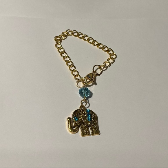 Hand Crafted Stanley Cup Charm Elephant Gold Metal Turquoise Crystals Cup Handle - Picture 4 of 11